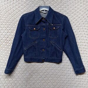 Vtg 70s Wrangler Jean Jacket Women Sz 38  M Blue Denim Western Cowboys USA Made